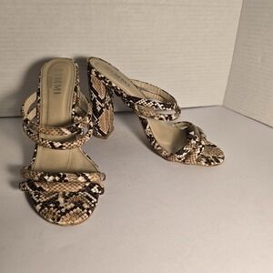 Simmi London‎ Snakeskin Print Multi Strap Block Heel Sandals Neutral Mules 8